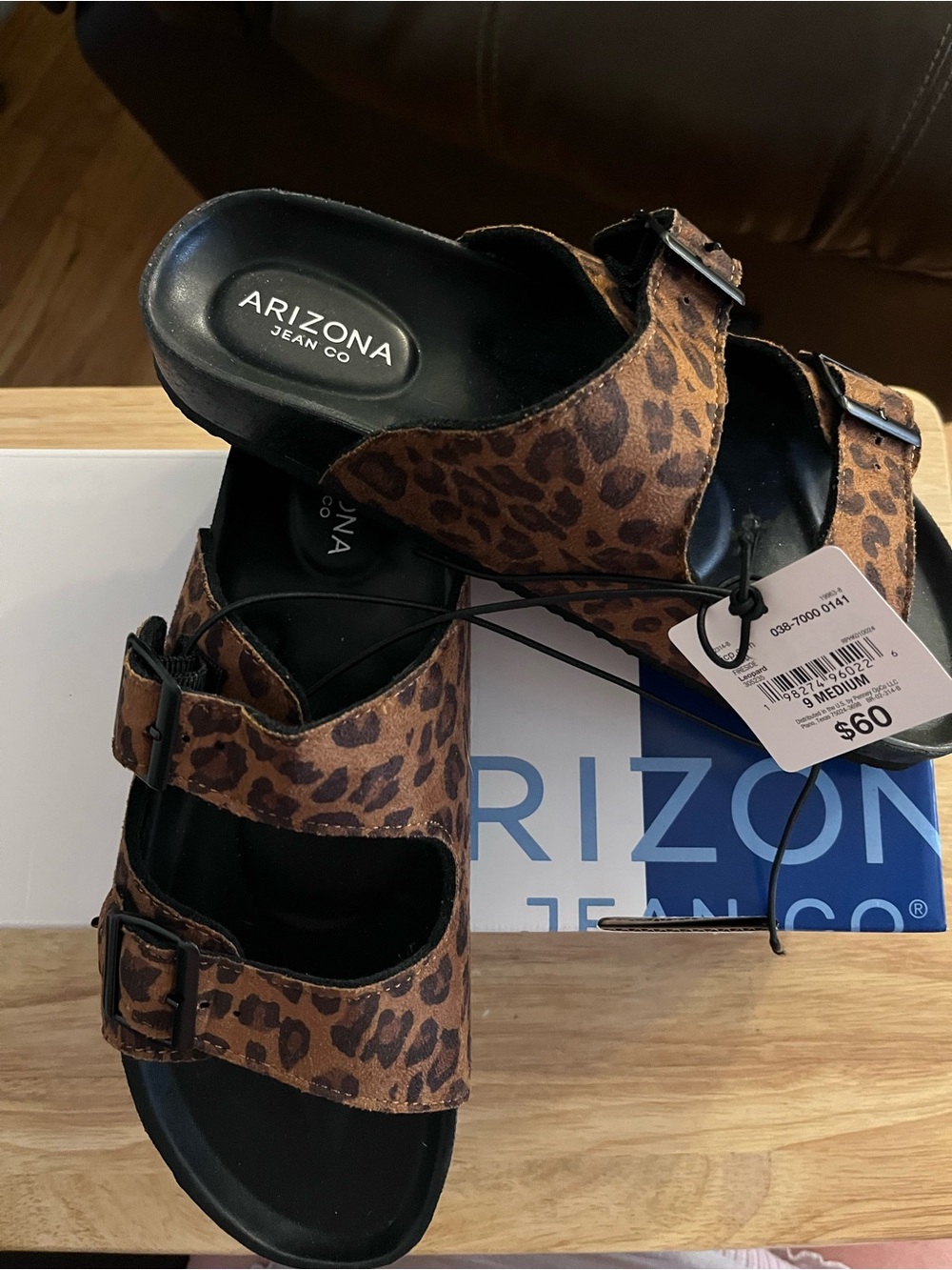 Arizona Jean Company Leopard Print Double Buckle Sandals - Brown/Black NWT NIB